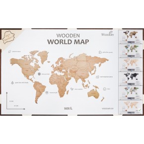Деревянная карта мира трехуровневая. Цвет Natuaral. Размер L